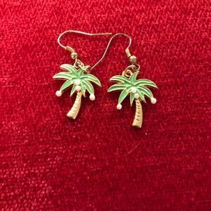 Palm Tree Earrings in Green and Gold